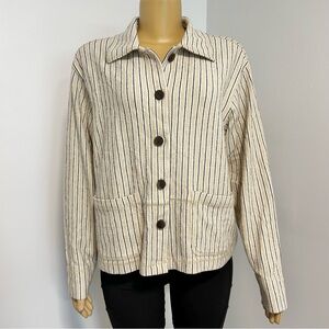 L.L. Bean‎ Striped Tan Black Cotton Linen Jacket Top Medium